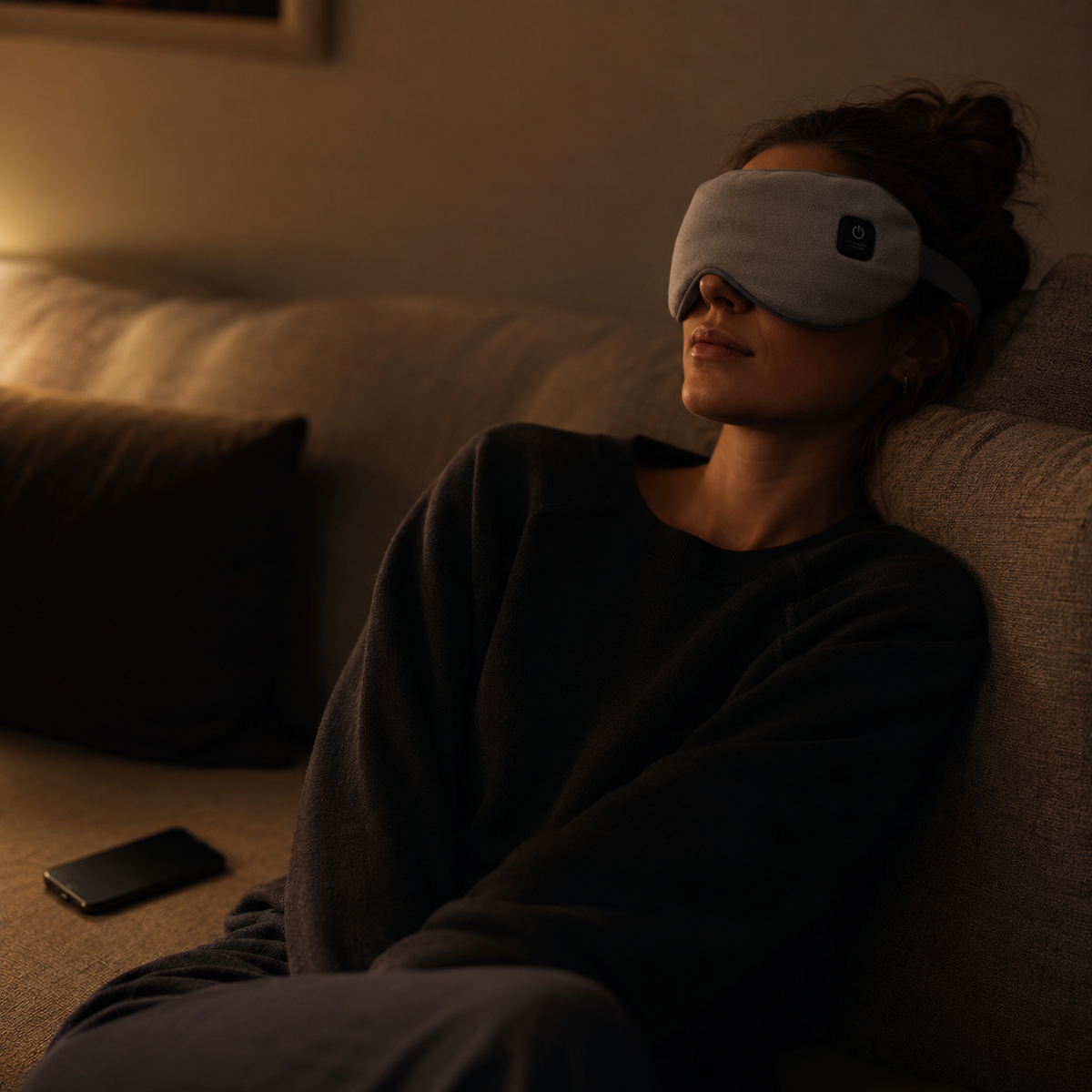 USE 1 — sofa, lamp low, mask on